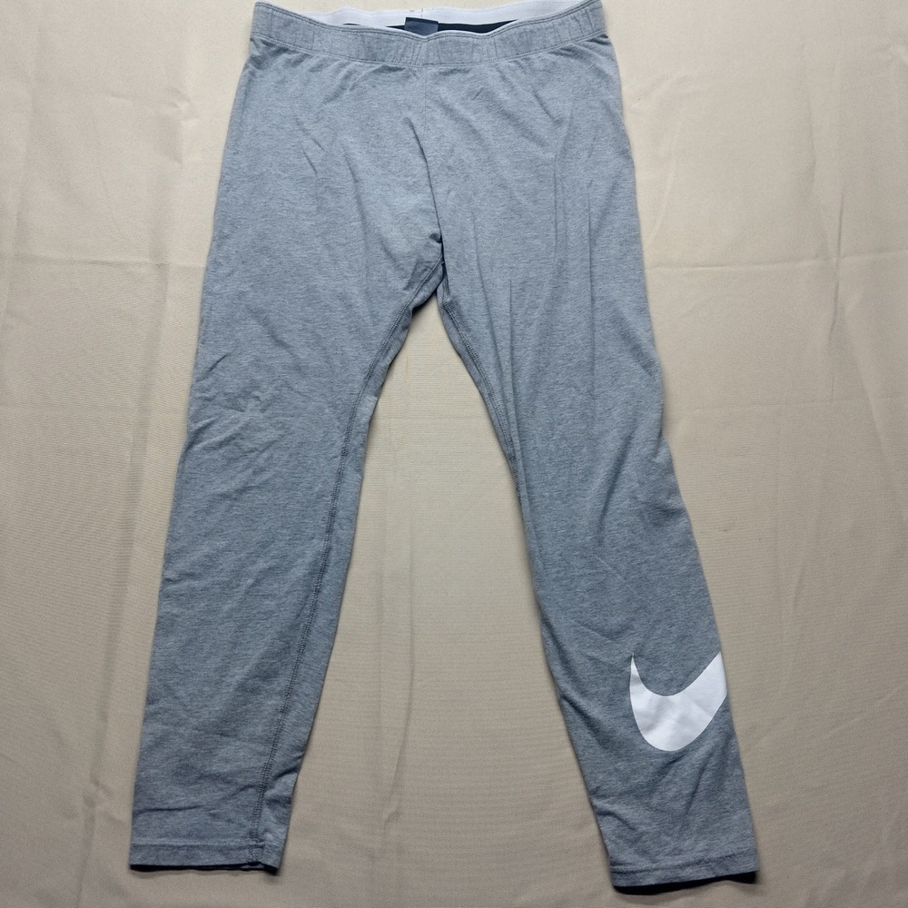 Nike Sportswear Women Gray Cotton Jersey Swoosh Logo Leggings Large 0375
